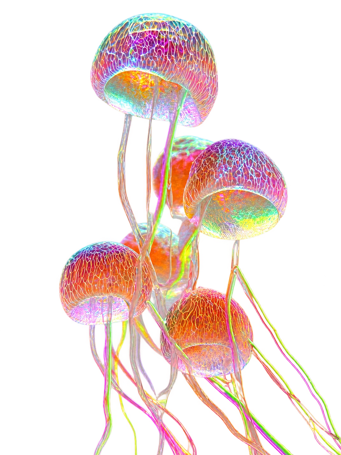 Iridescent translucent mushrooms